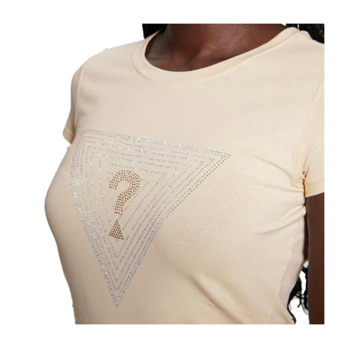 Guess T-shirt T-shirt Donna con logo strass Panna - Francavilla Moda